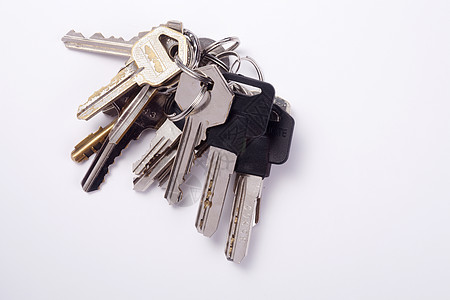 密钥键钥匙圈金属结构房地产房门钥匙住宅贷款白色图片