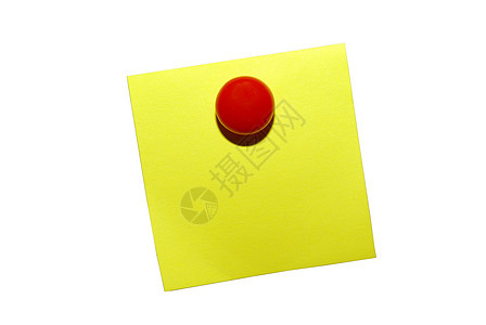 带有红色磁铁的黄色粘黏纸纸 孤立于 ehite图片