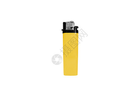白色上隔离的黄色打火机灯光丁烷液体气体背景图片