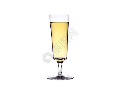 一杯香槟 在白色背景上被隔离长笛起泡液体玻璃饮料金子气泡派对庆典图片