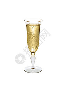 一杯香槟 在白色背景上被隔离液体玻璃长笛庆典起泡派对饮料气泡金子图片