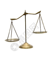 白色的金黄铜正义天平的平衡图片
