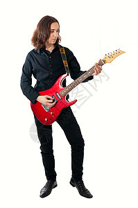 配红色吉他吉他手黑色裤子活力白色乐趣岩石衬衫音乐文化美丽图片