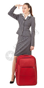 商务旅行黑发手提箱雇员管理人员办公室女孩导师商业行李车站图片