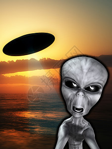 UFO 与愤怒的外星人环境形式身体海景车辆地平线航班数字飞行生物图片