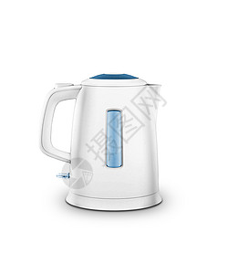 现代水壶 与剪切路径隔离塑料电气液体茶壶早餐剪裁白色商业家庭用具图片
