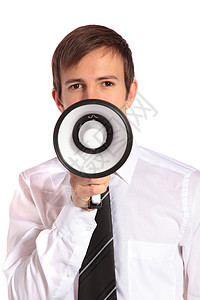 扩音器演讲员工商务经理笔记人士白色扩音器领导者营销背景图片