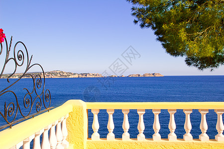 的地中海围栏晴天栅栏海岸天空旅游海景环境栏杆阳台青色图片