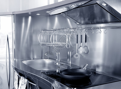 厨房银槽和体外炉灶建筑学风格金属平底锅牵引器住房烹饪套房滚刀奢华图片