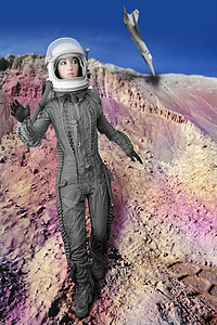 宇航员时装服装站女性太空服头盔探险家蓝色套装手套女士指挥官女孩科幻行星月亮图片