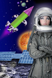 航天飞机宇航员空间头盔女时装火箭轨道行星飞船探险家星星盘子女孩女性女太空人图片