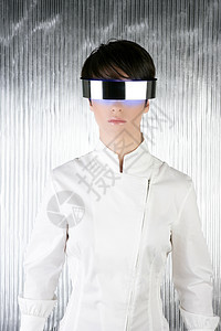 现代现代银未来钢铁眼镜女女孩反射机器人科学传感器眼镜蓝色科幻女性金属图片
