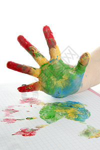 白涂着彩色孩子的手绘喜悦画家教育乐趣创造力打印学习童年幼儿园指纹图片