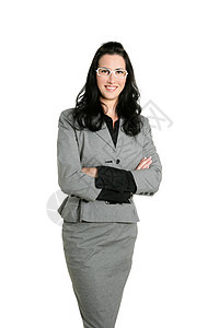 女商务人士棕发灰色西装肖像女士衣领教育工作室套装工作人士商业管理人员女孩图片