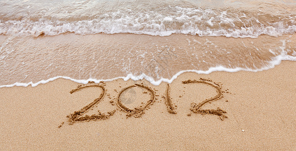 2012年 以沙沙和海浪写成海滩年度日记庆典冲浪海洋海岸线热带日历时间图片