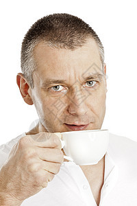 中年男性衬衫幸福咖啡工作室生活喜悦灰色白色头发男人图片