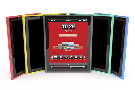 不同颜色的平板电脑相机工具绿色展示软垫音乐互联网红色界面屏幕图片