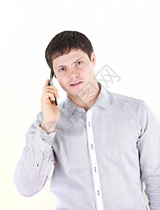有电话的年轻人白色人士手机衬衫商务背景图片