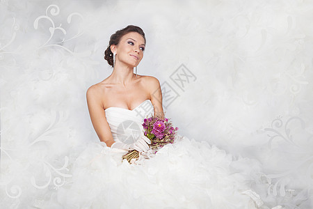 新娘肖像庆典花朵发型裙子工作室福利深色女性婚礼幸福图片