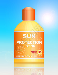 SPF 50防晒液护理润肤化妆品洗剂蓝色奶油晒黑防晒卫生闲暇图片