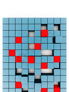 摘要红色和蓝色金属立方体隔间建造团体积木命令展示反射数字技术正方形图片