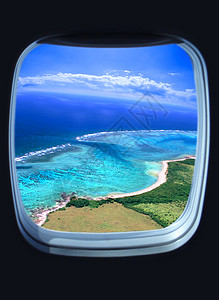 窗口的视图航班乐趣风景蓝色棕榈发射海岸海岸线窗户支撑图片