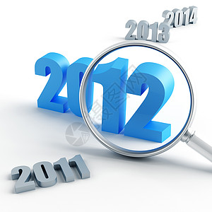 放大度和其他年份下新的2012年新年份灰色蓝色日历放大镜水平玻璃金属坡度数字化白色图片