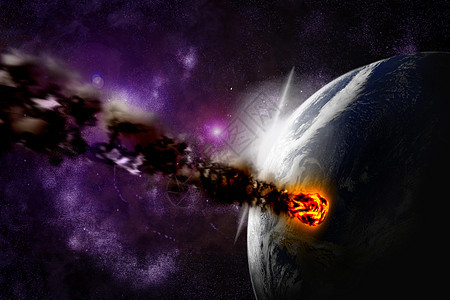宇宙中行星上小行星攻击宇宙中的行星 摘要i碰撞岩石世界末日气氛星系环境插图月亮地球世界图片