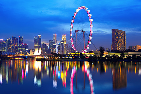 足底反射区晚上新加坡城市天际金融天空中心场景商业地标码头景观市中心建筑背景