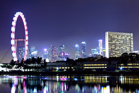 新加坡夜间天空办公室摩天大楼金融地标码头反射旅行市中心商业图片