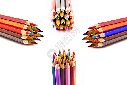 孤立的彩色铅笔调色板素描红色写作爱好彩虹教育木头白色艺术家图片