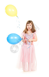 有趣的小女孩眼睛快乐童年女孩天线黑发气球惊愕惊喜蓝色图片