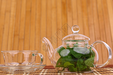 薄荷茶疗法杯子玻璃盘子植物水果茶碗早餐饮料芳香图片