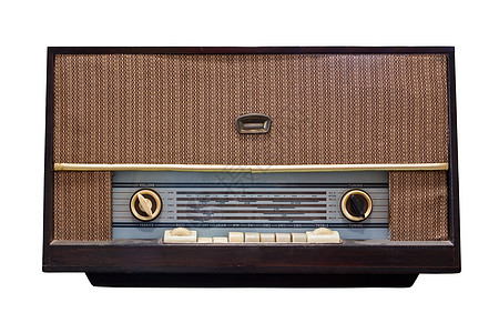 在白色背景上隔离的老式无线电台风格音乐晶体管纽扣复古车站娱乐网格频率短波图片