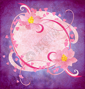 紫色背景文件上的粉红色鲜花边界植物群水彩蓝色插图玫瑰装饰品季节卡片墙纸图片