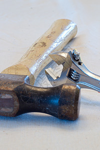 锤子和扳手工具承包商测量建筑磁带背景图片