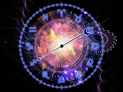 Zodiac内部财富黑色八字齿轮十二生肖预言蓝色墙纸紫色技术图片