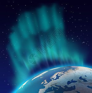 圣诞球红丝带极光星星天空地球北极星行星图片