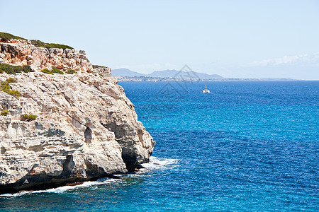 地中海海景巴利阿里群岛中环礁地平线海滩天气海岸天空阳光游客风景蓝色天堂图片