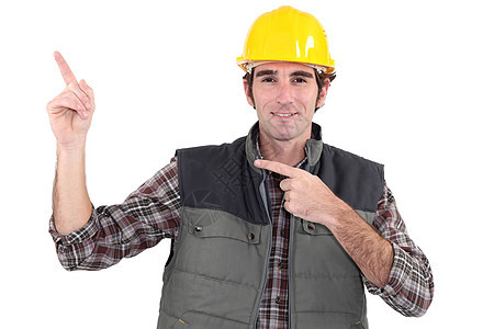 建筑工人指点手指建造维修员工企业家背心套装建设者承包商手势背景图片