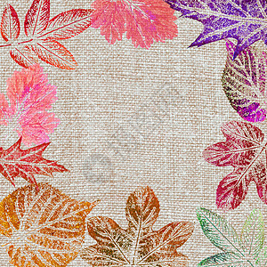 在画布上涂着的叶子紫色海报艺术品框架纺织品亚麻蓝色季节写意生态图片