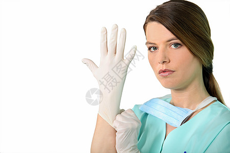 护士戴上乳胶手套图片