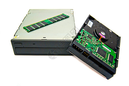 白色的计算机 cd-rom 内存和硬盘图片