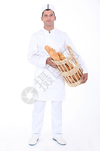 白色衣服素材带面包篮的贝克面包背景
