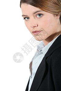 青年商业女青年棕色秘书销售量工作头发套装经理女性白色实习生图片