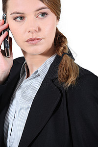 年轻女商务人士的电话白色头发经理工作销售量商业套装女性秘书呼唤图片