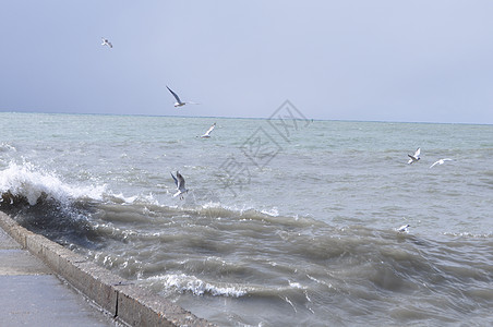 笼罩着神秘的黑海石头天空海浪舞会假期灰色地平线风暴海岸多云图片