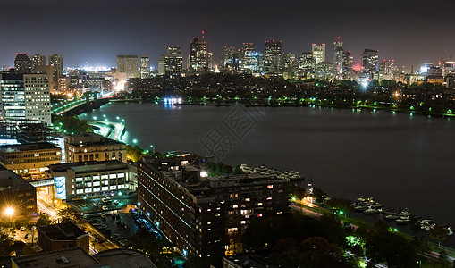 麻省理工学院Back Bay和Cambridge 环绕夜幕背景