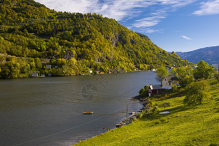 以挪威哈尔丹格尔峡湾为例世界风景旅行位置绿色外观峡湾蓝色孤独图片