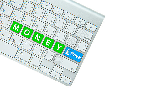 并保存在计算机键盘上的按键 该键孤立于白边框中技术桌面白色绿色职场数据电子办公室金融商业图片